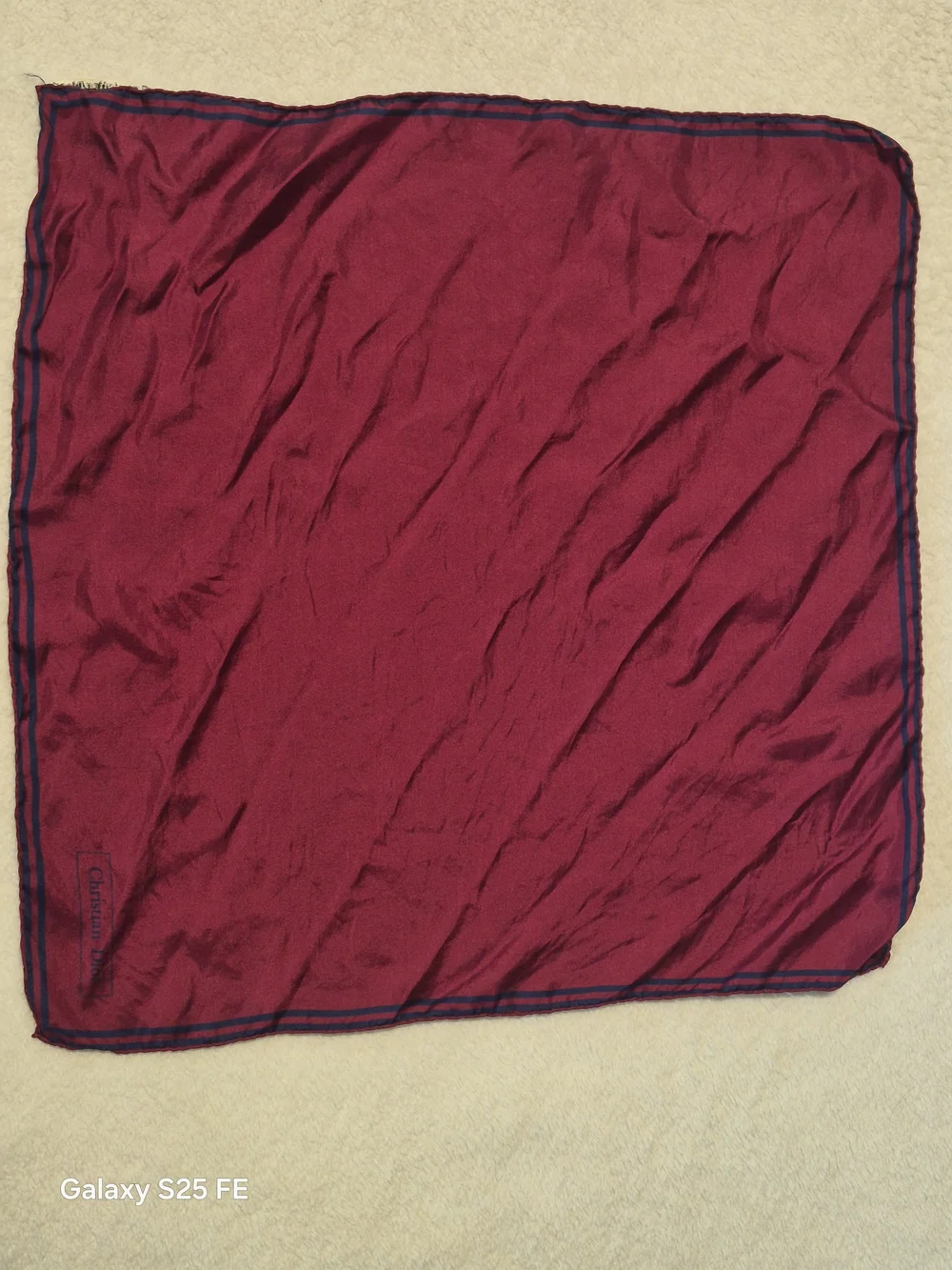 Vintage Christian Dior Silk Pocket Square Scarf Red Navy 18x18